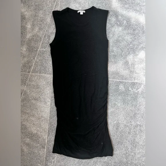 james perse black ruched dress NWT James Perse Dress 2 Sleeveless Black Ruched Bodycon Stretch USA
